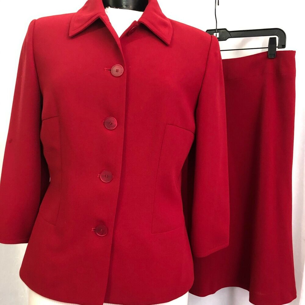 Donna Morgan Women Skirt Suit 2 Pc Deep Red Size 8